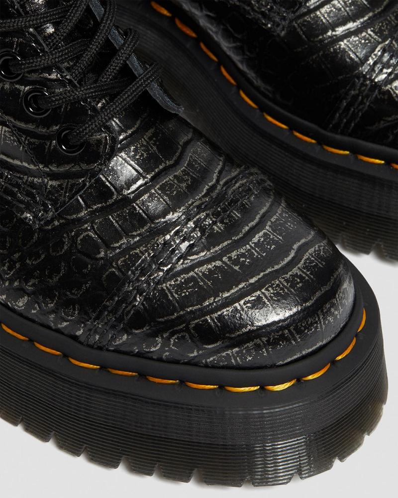 Dr Martens Sinclair Croc Emboss Læder Platform Støvler Dame Sort | DK 252XYU
